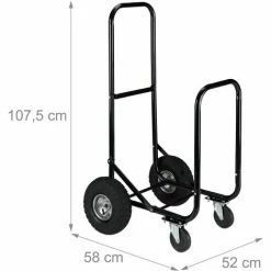 Relaxdays Chariot Pour Bûches En Bois, En Acier, 107,5 X 52 X 58 Cm, Sur 2 Roues Et 2 Roulettes, Capacité De 60 Kg, Noir -chariot de jardin Soldes 2024 65033083 5
