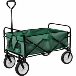TECTAKE Chariot De Jardin Pliable Avec 4 Roues Charge Maximum 80 Kg + Bâche Vert - Vert