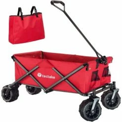 TECTAKE Chariot De Jardin, Remorque à Main, Chariot De Transport Pliable Avec 1 Bâche Et 4 Roues 114 Cm X 51 Cm X 48,5 Cm Rouge - Rouge