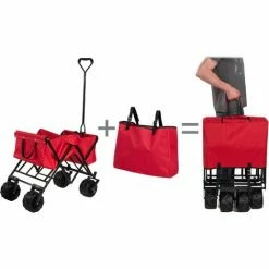 TECTAKE Chariot De Jardin, Remorque à Main, Chariot De Transport Pliable Avec 1 Bâche Et 4 Roues 114 Cm X 51 Cm X 48,5 Cm Rouge - Rouge -chariot de jardin Soldes 2024 8187682 4