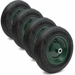 WILTEC Set 4 Roues Complètes Brouette 3.50-8 Pneu Jante Gonflage Air Pneumatique